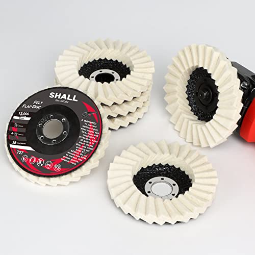 SHALL 6-Pack Felt Flap Disc Abrasives 4-1/2" x 7/8" Arbor, Wool Polishing Buffing Wheel Pad for Angle Grinder - Image 1