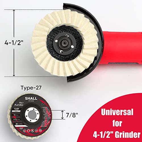 SHALL 6-Pack Felt Flap Disc Abrasives 4-1/2" x 7/8" Arbor, Wool Polishing Buffing Wheel Pad for Angle Grinder - Image 3