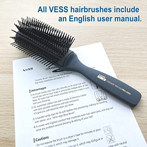 Vess Professional Hair Blow Brush Pro-2000 Ceramic 9 rows Wide Type-English Instruction Manual-Made in Japan - Image 3