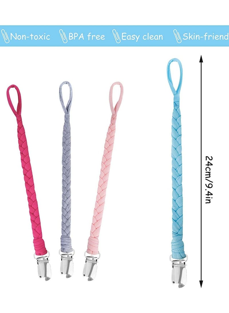 سيوسي 4 عبوات من حزام اللهاية مزود بمشبك للأطفال سلسلة متعددة الألوان مع مقود قابل للغسل للجنسين حديثي الولادة مضفر ونمط قطني - Image 5