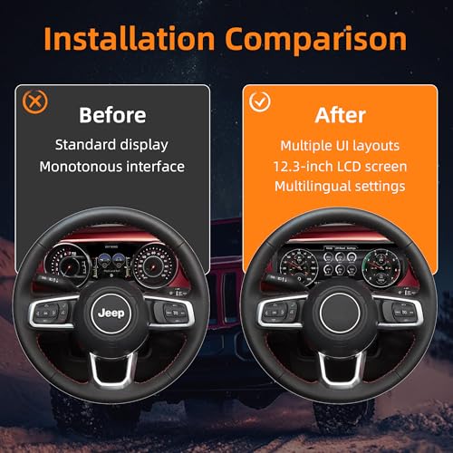 Pioowirk Cluster for Jeep JL 2018-2023, 12.3" Digital Speedometer with HD 1920x720 Screen, Aftermarker Instrument Dashboard Replacement for Wrangler Gladiator - Image 2