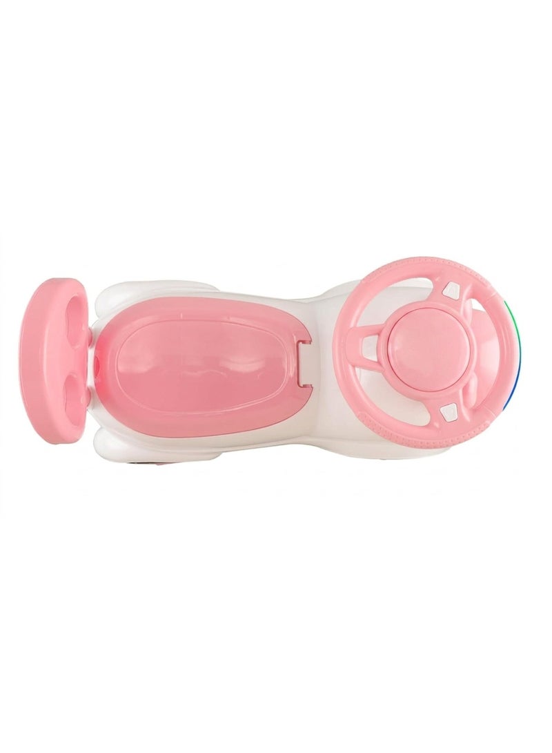STORE 7 Rabbit-shaped ride-on car for children with a steering wheel and handlebars, comfortable backrest, music and lights, storage under the seat, and large, safe wheels. Ideal for developing motor skills in children aged 2 and up.  pink color. 55 x 43 x 35 cm. - Image 5