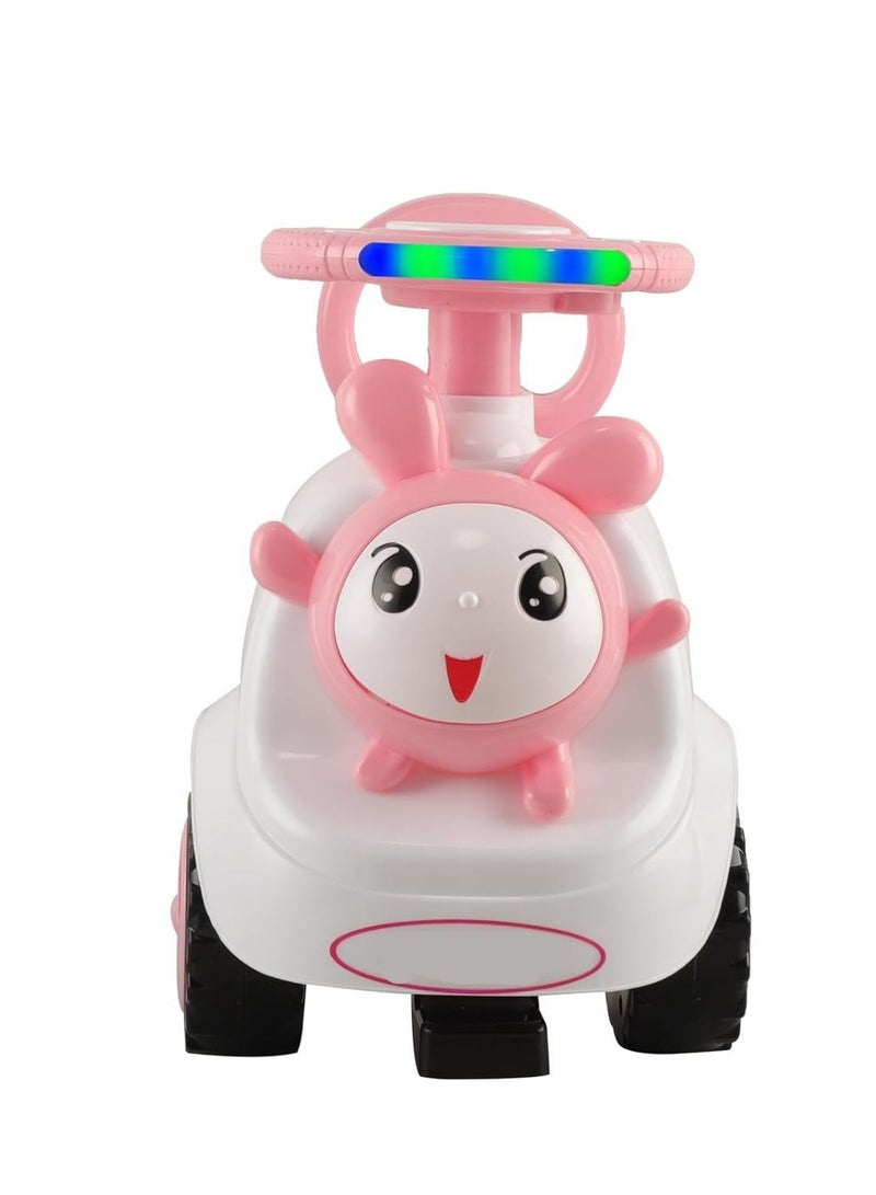 STORE 7 Rabbit-shaped ride-on car for children with a steering wheel and handlebars, comfortable backrest, music and lights, storage under the seat, and large, safe wheels. Ideal for developing motor skills in children aged 2 and up.  pink color. 55 x 43 x 35 cm. - Image 4