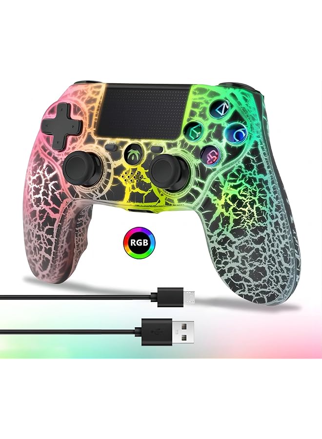 Wireless Controller For Ps4 Wireless Remote Gamepad With Unique Cracked Design/Dual Vibration/6 Axis Motion Sensor/Audio Function Game Controller Widely Compatible With Ps4/Pc(Black) - Image 1