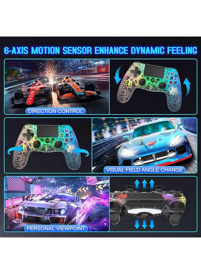 Wireless Controller For Ps4 Wireless Remote Gamepad With Unique Cracked Design/Dual Vibration/6 Axis Motion Sensor/Audio Function Game Controller Widely Compatible With Ps4/Pc(Black) - Image 5