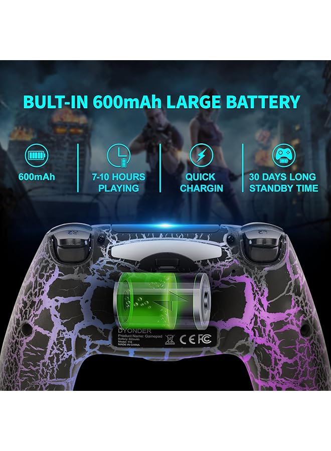 Wireless Controller For Ps4 Wireless Remote Gamepad With Unique Cracked Design/Dual Vibration/6 Axis Motion Sensor/Audio Function Game Controller Widely Compatible With Ps4/Pc(Black) - Image 4
