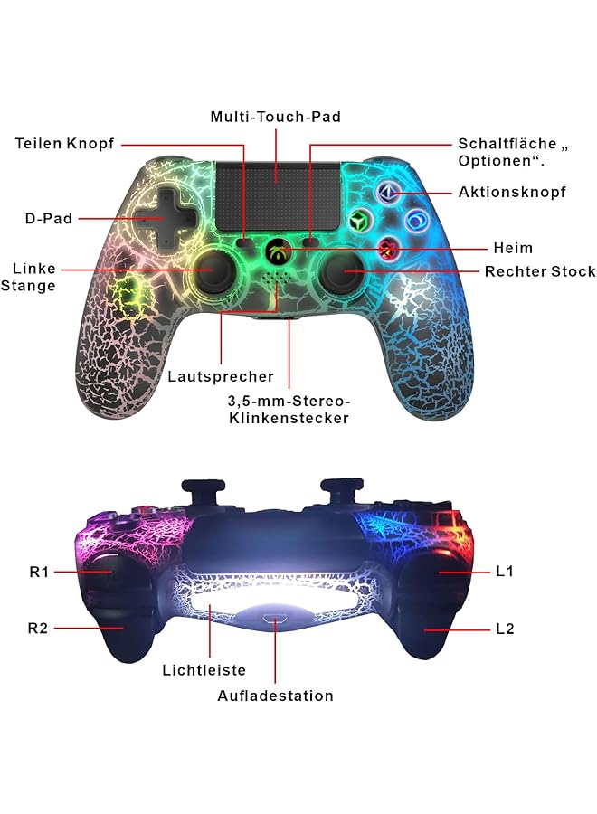 Wireless Controller For Ps4 Wireless Remote Gamepad With Unique Cracked Design/Dual Vibration/6 Axis Motion Sensor/Audio Function Game Controller Widely Compatible With Ps4/Pc(Black) - Image 2