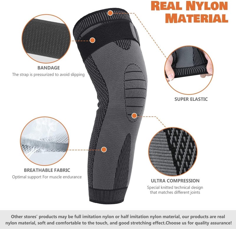 Ofrdncy Leg Compression Sleeve Full Leg 2 Pack Long/Self-Heating Knee Brace for Men Women Knee Support Protector for Running,Weightlifting, Workout and other Sport-4Sizes - Image 4