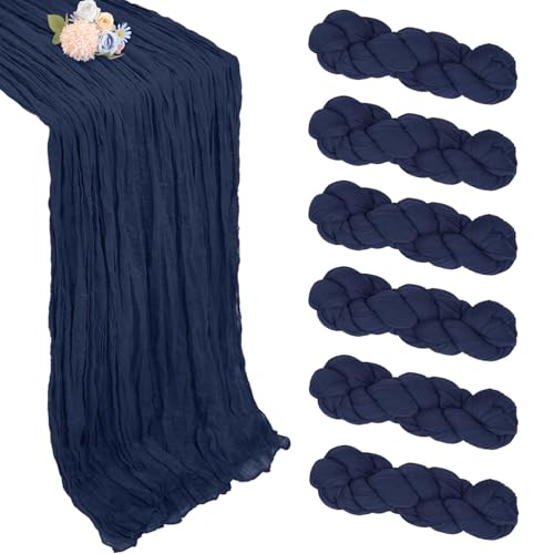 pepmily 6 Pack Navy Blue Cheesecloth Table Runner 10ft Boho Gauze Fabric Cheese Cloth Table Runner 35 x 120 Inch Rustic Sheer for Holiday Baby Shower Home Décor Party Wedding Decoration - Image 1