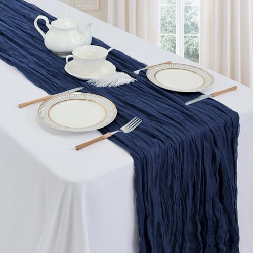 pepmily 6 Pack Navy Blue Cheesecloth Table Runner 10ft Boho Gauze Fabric Cheese Cloth Table Runner 35 x 120 Inch Rustic Sheer for Holiday Baby Shower Home Décor Party Wedding Decoration - Image 3