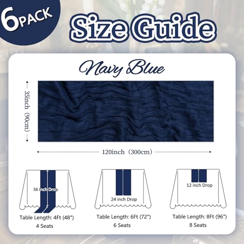 pepmily 6 Pack Navy Blue Cheesecloth Table Runner 10ft Boho Gauze Fabric Cheese Cloth Table Runner 35 x 120 Inch Rustic Sheer for Holiday Baby Shower Home Décor Party Wedding Decoration - Image 2