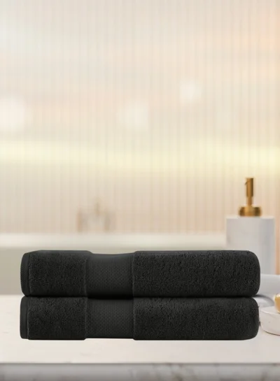 1Chase Luxury Cotton Bath Towels – Set of 2 Large Black Towels | 70x140 cm, 600 GSM, Ultra-Soft & Absorbent Hotel & Spa Quality