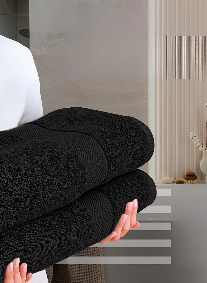 1Chase Black Luxury Cotton Bath Towels – Set of 2 Large Black Towels | 70x140 cm, 600 GSM, Ultra-Soft & Absorbent Hotel & Spa Quality  | Best Price UAE