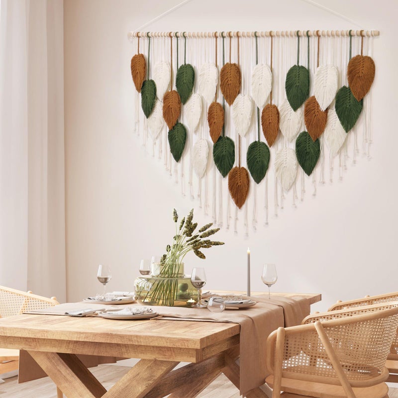 KHOYIME Large Macrame Wall Hanging Boho Woven Tapestry, Chic Home Decor Modern Bohemian Handmade Leaf Feather Wall Art Decorations for Apartment Living Room Bedroom Nursery Backdrop 51.5" W X 33.5" L - Image 3