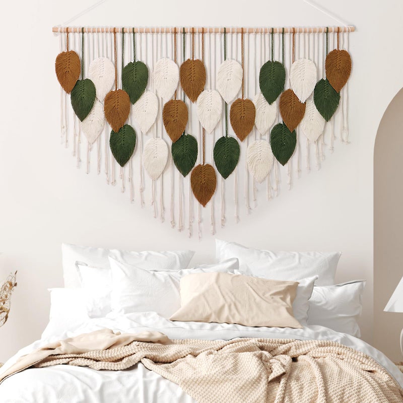 KHOYIME Large Macrame Wall Hanging Boho Woven Tapestry, Chic Home Decor Modern Bohemian Handmade Leaf Feather Wall Art Decorations for Apartment Living Room Bedroom Nursery Backdrop 51.5" W X 33.5" L - Image 5