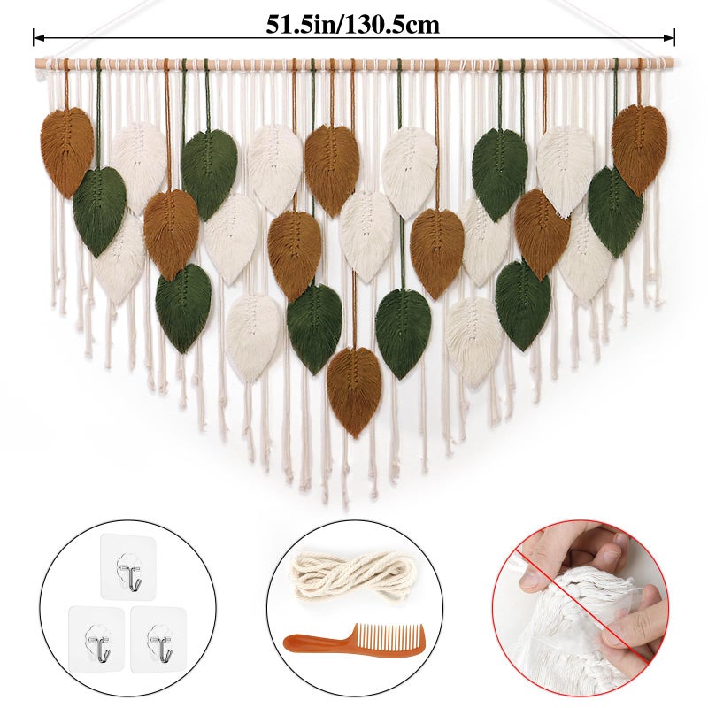 KHOYIME Large Macrame Wall Hanging Boho Woven Tapestry, Chic Home Decor Modern Bohemian Handmade Leaf Feather Wall Art Decorations for Apartment Living Room Bedroom Nursery Backdrop 51.5" W X 33.5" L - Image 2