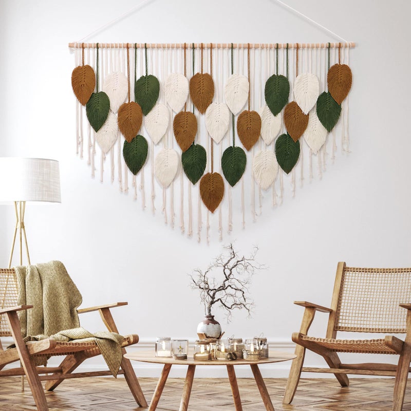 KHOYIME Large Macrame Wall Hanging Boho Woven Tapestry, Chic Home Decor Modern Bohemian Handmade Leaf Feather Wall Art Decorations for Apartment Living Room Bedroom Nursery Backdrop 51.5" W X 33.5" L - Image 4