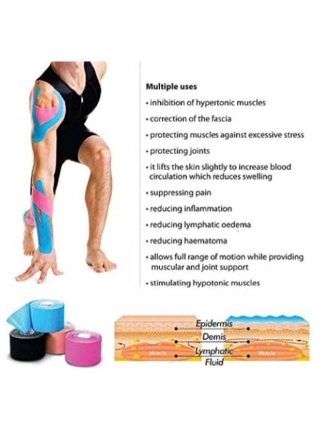 4-Roll Waterproof Breathable Kinesiology Tape, Athletic Elastic Kneepad Muscle Pain Relief Knee Taping for Gym Fitness Running Tennis Swimming Football (Black, Gray, Pink, Blue) - pzsku/ZE4A1D3A019237856F253Z/45/_/1726218028/e9716206-03af-461f-831d-24ad6035f59b