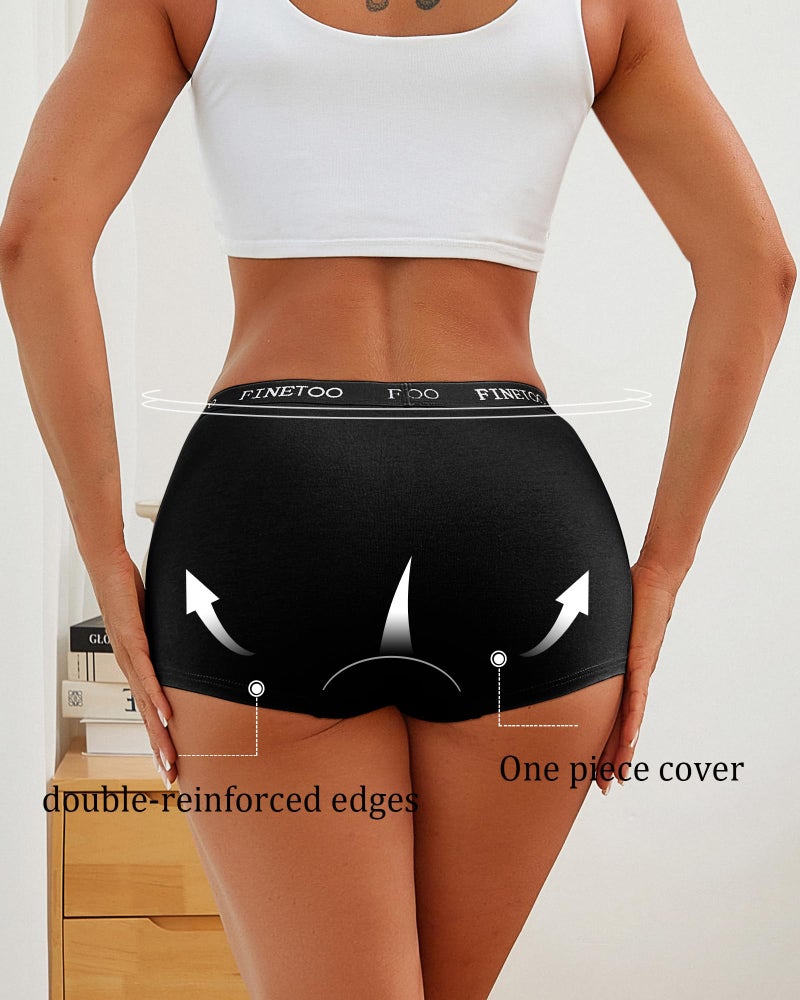 FINETOO Womens Cotton Boy Shorts Underwear Full Coverage Soft Boxer Briefs High Waisted Panties for Lady Girls 6 Pack(XL) Black - Image 5