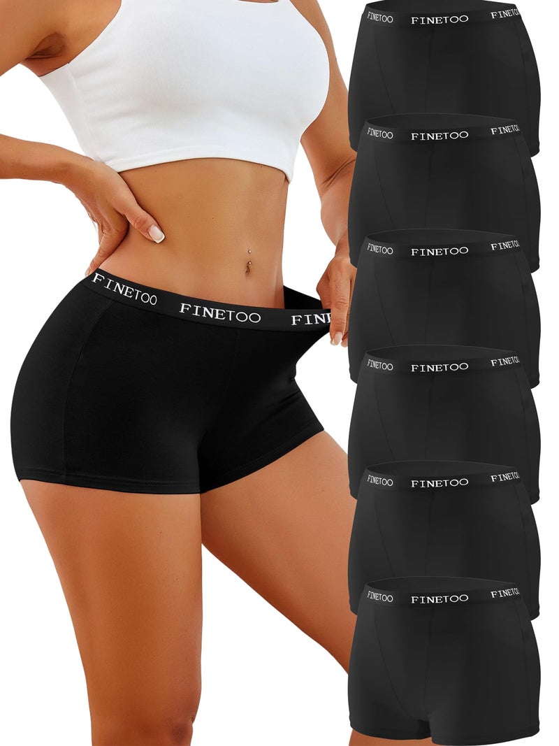 FINETOO Womens Cotton Boy Shorts Underwear Full Coverage Soft Boxer Briefs High Waisted Panties for Lady Girls 6 Pack(XL) Black - Image 1