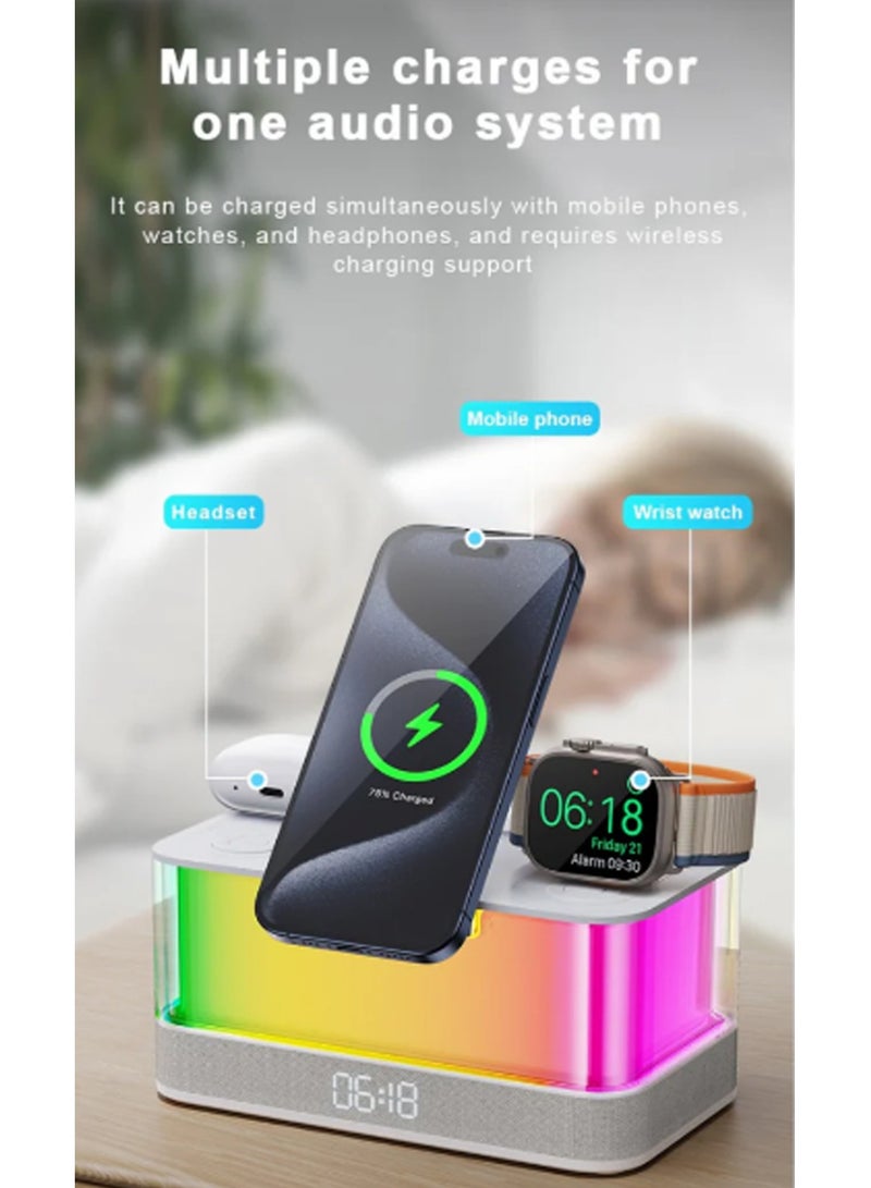 general New desktop Bluetooth speaker clock atmosphere light magnetic fast charging folding bracket multi-function digital wireless charger - Image 3