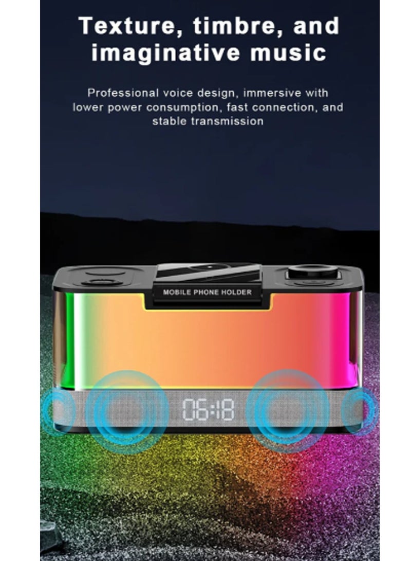 general New desktop Bluetooth speaker clock atmosphere light magnetic fast charging folding bracket multi-function digital wireless charger - Image 5