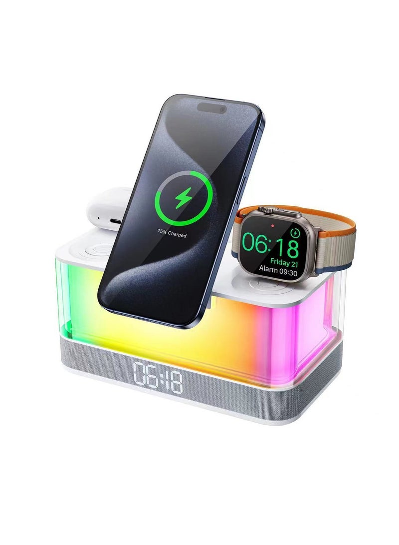 general New desktop Bluetooth speaker clock atmosphere light magnetic fast charging folding bracket multi-function digital wireless charger - Image 1