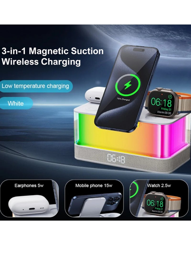 general New desktop Bluetooth speaker clock atmosphere light magnetic fast charging folding bracket multi-function digital wireless charger - Image 4