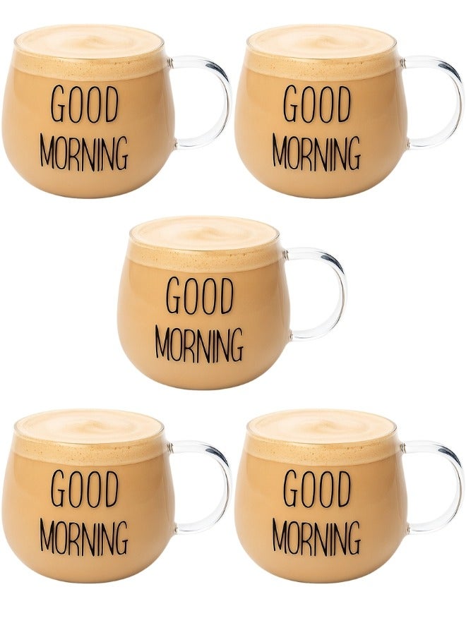 جود مورننغ 5كوب إفطار زجاجي مصنوع من زجاج البورسليكات عالي الجودة بمقبض مقاوم للحرارة سعة 300 مل -شفاف - Image 1