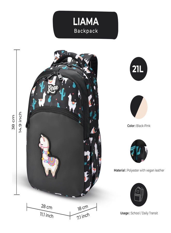 Gear Llama 2 Compartment Backpack 15"/21L Small Water Resistant School Bag/Casual 2 Compartment Backpack/Daypack/Kids Bag for Boys/Girls (Black-Pink) - Image 2