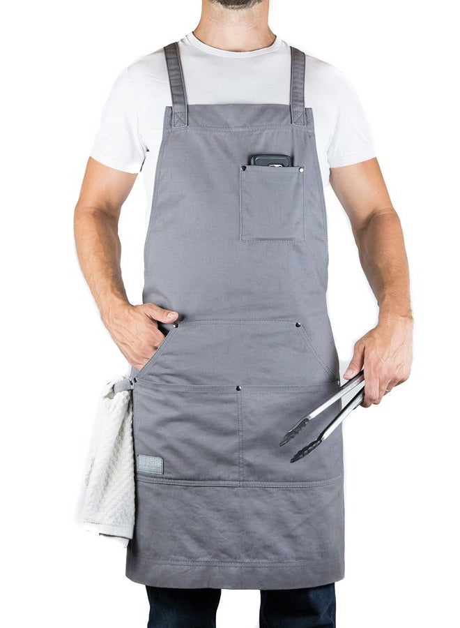 Hudson Durable Goods Professional Grade Chef Apron for Kitchen, BBQ, and Grill (Grey) with Towel Loop + Tool Pockets + Quick Release Buckle, Adjustable M to XXL - Image 1