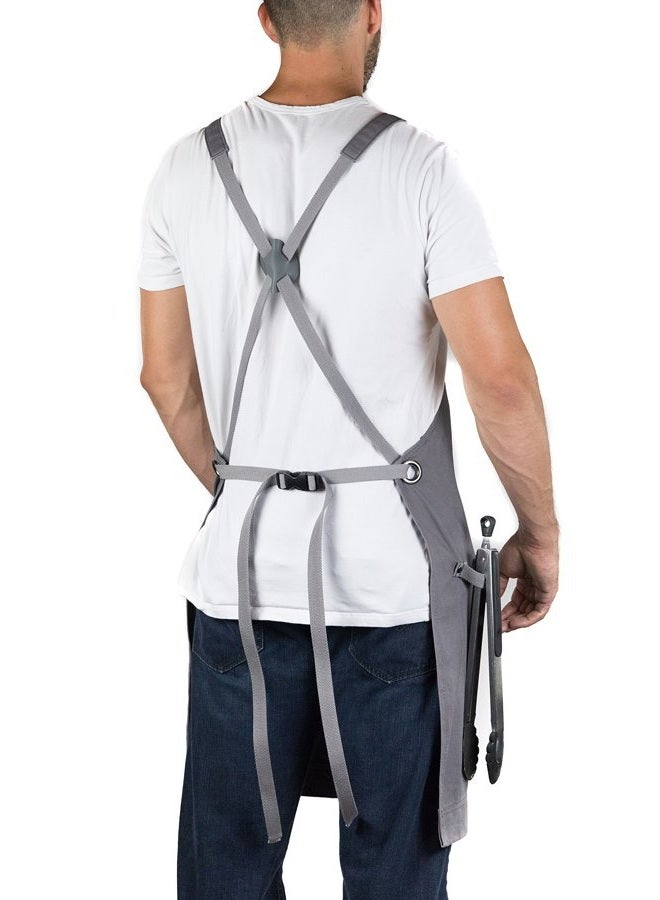 Hudson Durable Goods Professional Grade Chef Apron for Kitchen, BBQ, and Grill (Grey) with Towel Loop + Tool Pockets + Quick Release Buckle, Adjustable M to XXL - Image 4
