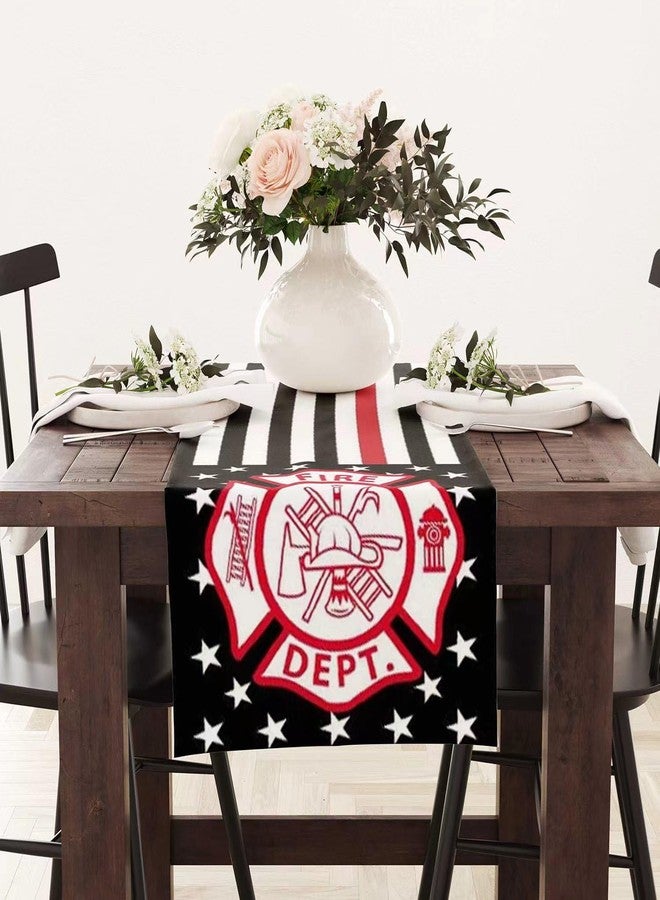 DodelyGz Firefighter Theme Table Runner,Firefighter Fireman Theme Tablecloth Kitchen Dining Table Linen for Indoor Outdoor Home Party Decor 13 x 72 Inch - Image 5