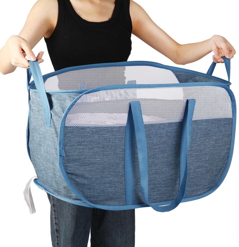BATTOO Collapsible Laundry Baskets, Tear Proof Pop Up Laundry Hamper with Dual Handles, Durable Foldable Laundry Basket, Easy to Carry Laundry Hamper for Home, Laundry Room, Bedroom, Dorm, Travel Blue - Image 1