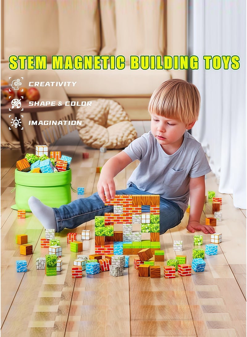 102PCS Magnetic Blocks-Build Mine Magnet World Set for Boys & Girls Age 3-5 6-8, STEM Sensory Toys for Toddlers Gifts for 3+ Years Old Girls Boys,2cm Magnet Cubes Classroom Must Haves Construction Toys - Image 3