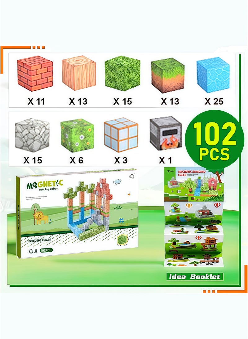 102PCS Magnetic Blocks-Build Mine Magnet World Set for Boys & Girls Age 3-5 6-8, STEM Sensory Toys for Toddlers Gifts for 3+ Years Old Girls Boys,2cm Magnet Cubes Classroom Must Haves Construction Toys - Image 5