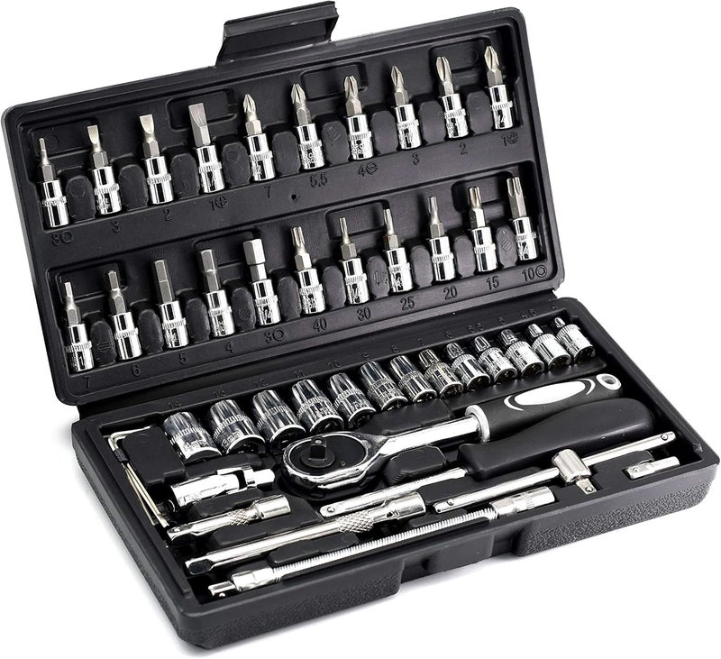 LUOWAN 46 Piece 1/4 Inch Drive Socket Set with Ratchet Wrench, Sockets, and Screwdriver Bits - Image 1