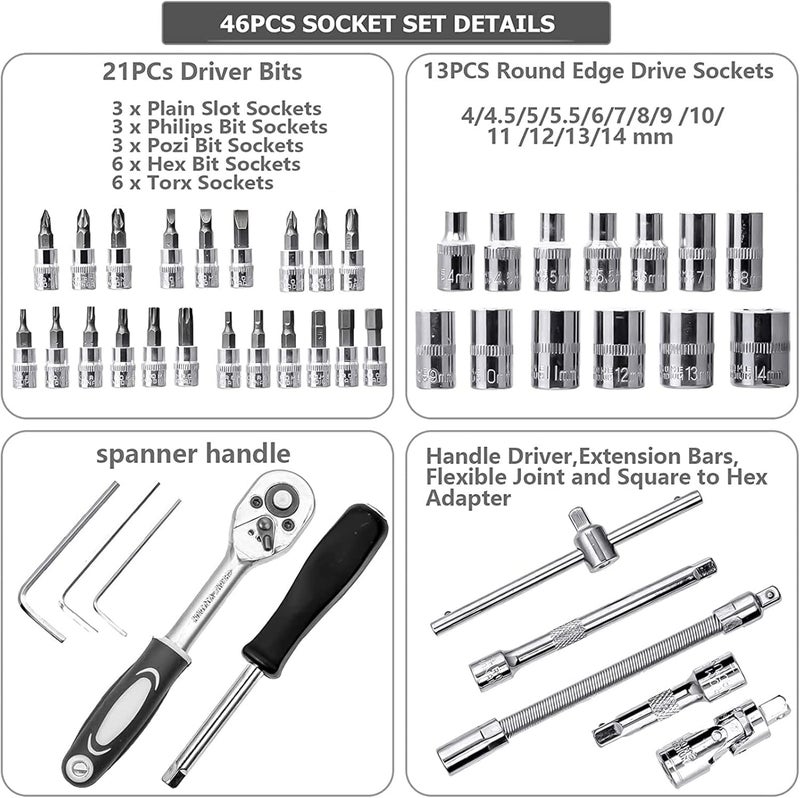 LUOWAN 46 Piece 1/4 Inch Drive Socket Set with Ratchet Wrench, Sockets, and Screwdriver Bits - Image 2