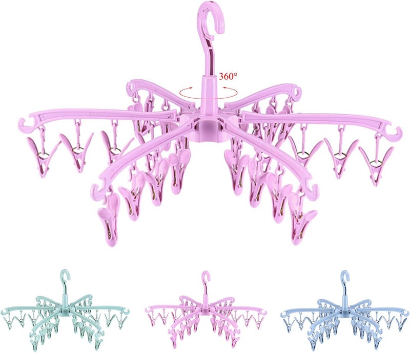 BONYCUST Foldable Drying Rack with 24 Clips for Drying Socks Lingerie Baby Clothes Drying Towels Rotatable Sock Drying Rack - Image 1