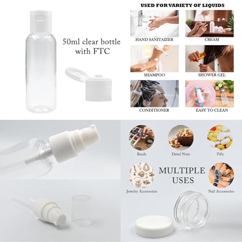 Hian 50ml Transparent Travel Bottles Set Leak Proof Refillable Toiletry Containers BPA Free Mini Kit for Shampoo Lotion Cosmetic Storage Portable Travel Accessories, Pack of 4 - Image 4
