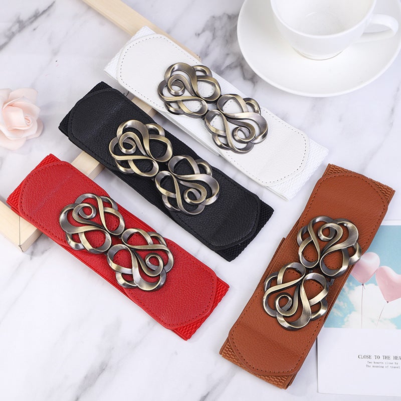 Ladies Elastic Waistband Fashion Belt for Coats White - Image 4