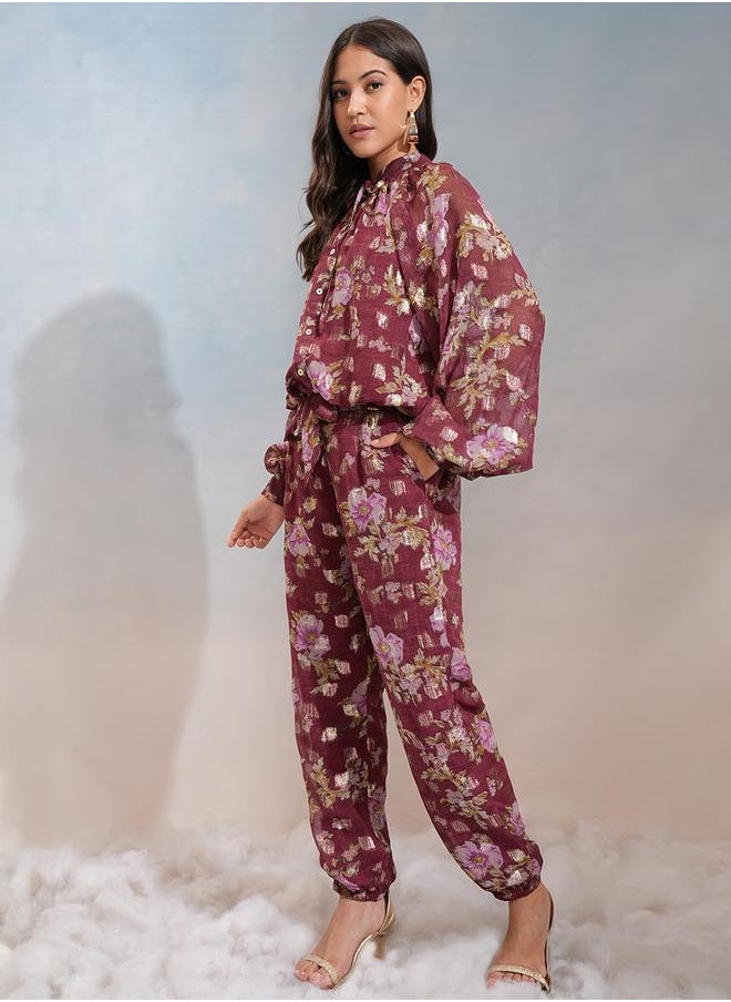 Vishudh Floral Printed Tie-Up Neck Top and Joggers Co-Ords by Styli  - Image 4