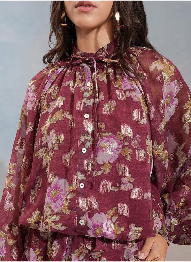 Vishudh Floral Printed Tie-Up Neck Top and Joggers Co-Ords by Styli  - Image 5