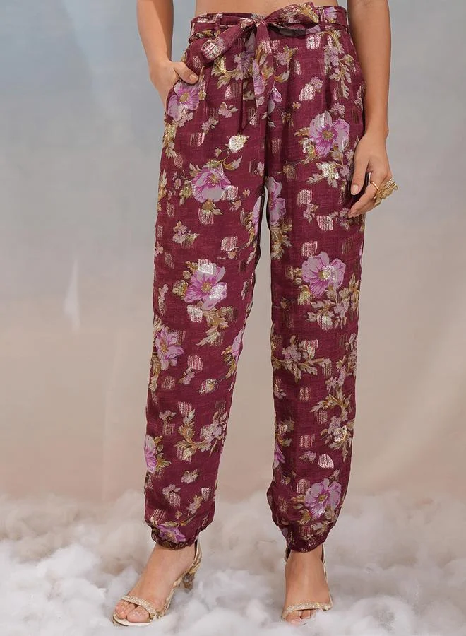 Vishudh Floral Printed Tie-Up Neck Top and Joggers Co-Ords by Styli