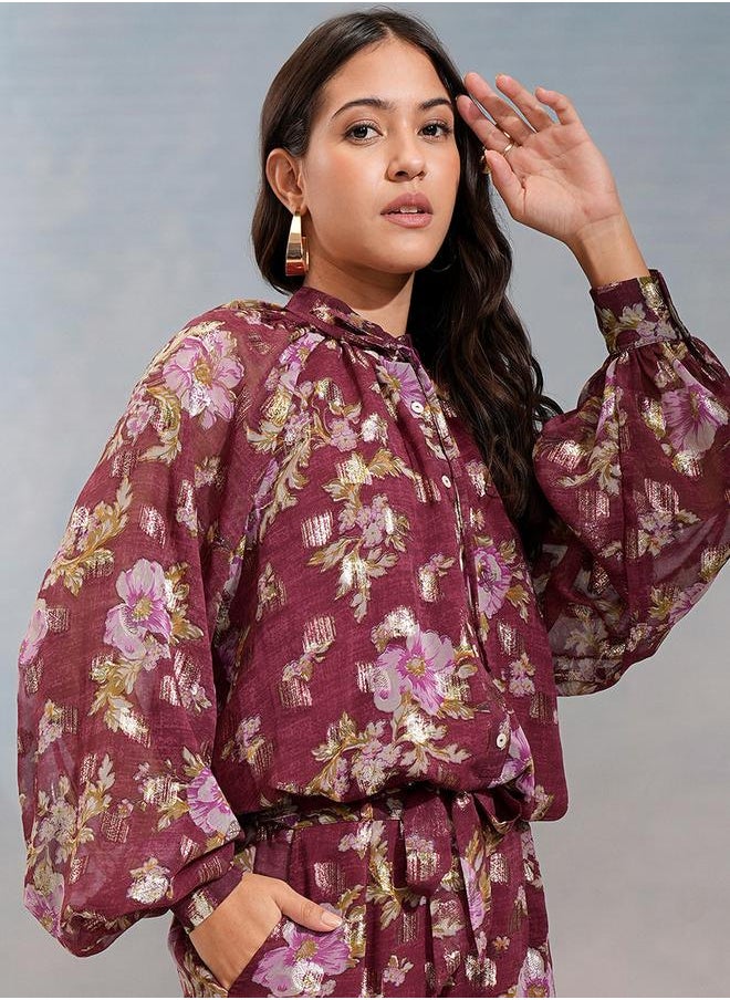 Vishudh Floral Printed Tie-Up Neck Top and Joggers Co-Ords by Styli  - Image 1