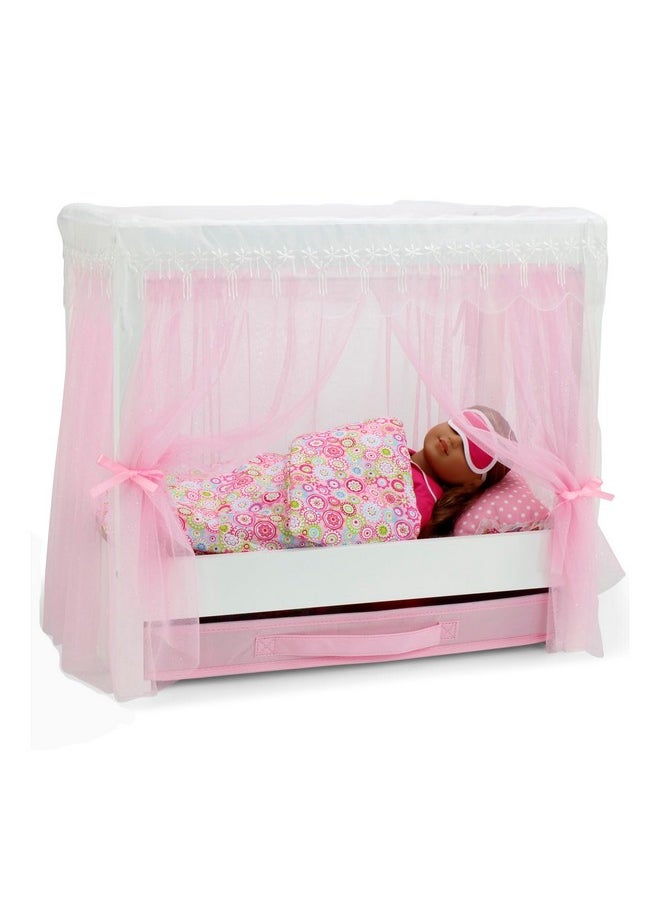 Emily Rose - 18" Doll Canopy Bed With 5-Piece Lovely Bedding Set And Doll Clothes Clothing Storage Drawer - 18-Inch Doll Bedroom Furniture & Accessories | Usa Business | Ideal Bed For 14"-19" Dolls - Image 1