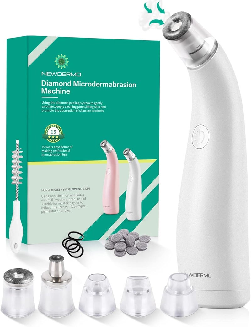 NEWDERMO 2-in-1 Microdermabrasion Machine for Facial, Diamond Microdermabrasion Device USB Rechargeable - Advanced Home Facial Treatment Machine (White) - Image 1