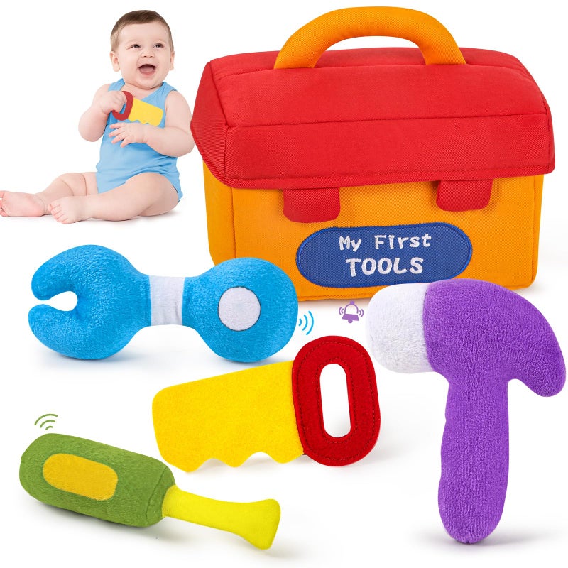 KMUYSL Baby Toys 0612 Months My First Tools Plush Toys 4 Pcs Sensory Playset Soft Toys with Squeaker Crinkle for 06912 Months Newborn Infant Birthday Christmas Gifts for Boys Girls - Image 2