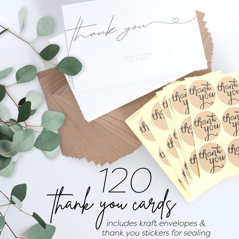 Durabasics 120 Heavyweight Blank Wedding Thank You Cards with Envelopes, Personalized Greetings Gratitude Letter From The New Mr and Mrs, Wedding Thank You Notes with Envelopes & Stickers (4x6 Inches) (120 Pack) - Image 2