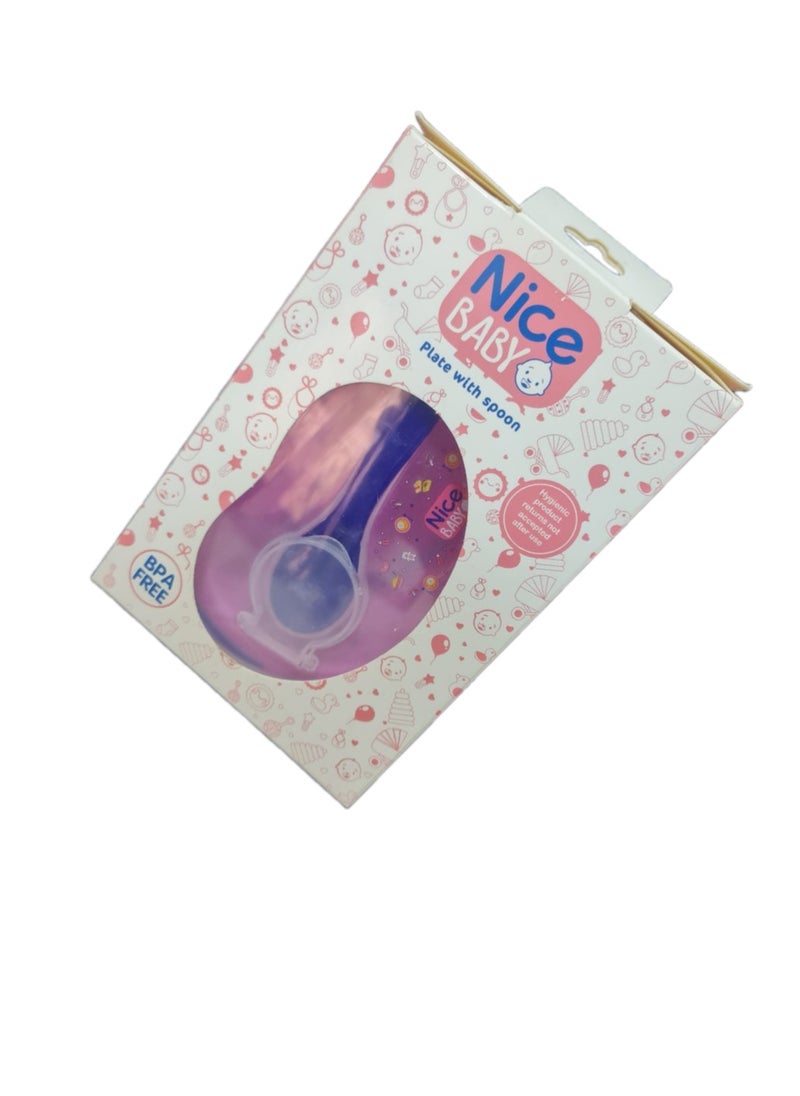 Nice Baby Plate  with Spoon and Cover - Pink and Blue  - Image 1